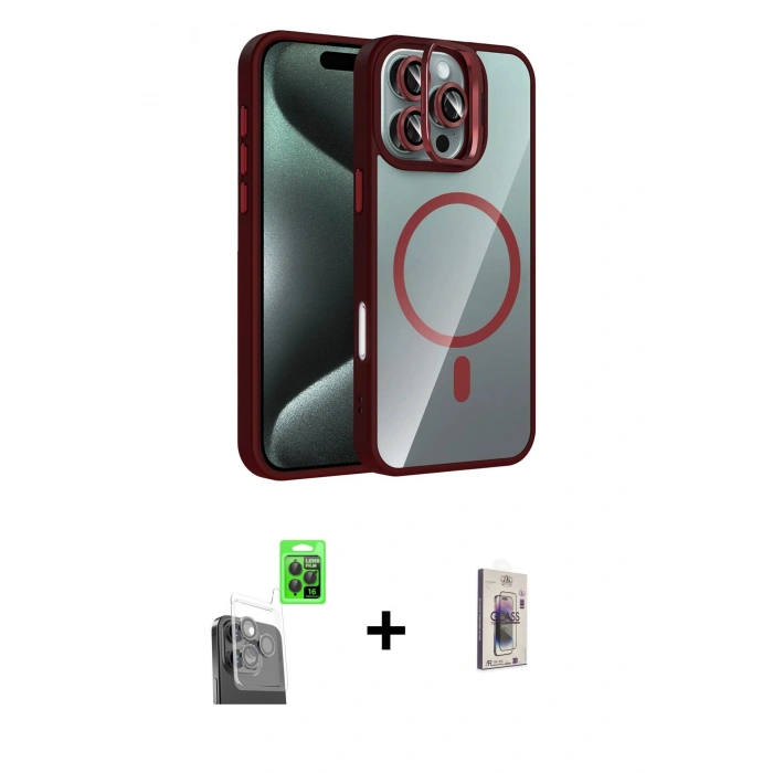 MARSİLYAN™- iPhone 16 Pro Kılıf Yadigar Asil Koleksiyonu - Siyah Bilvis 3D Cam Ekran Koruyucu + Raze Metal Kamera Lens - SH