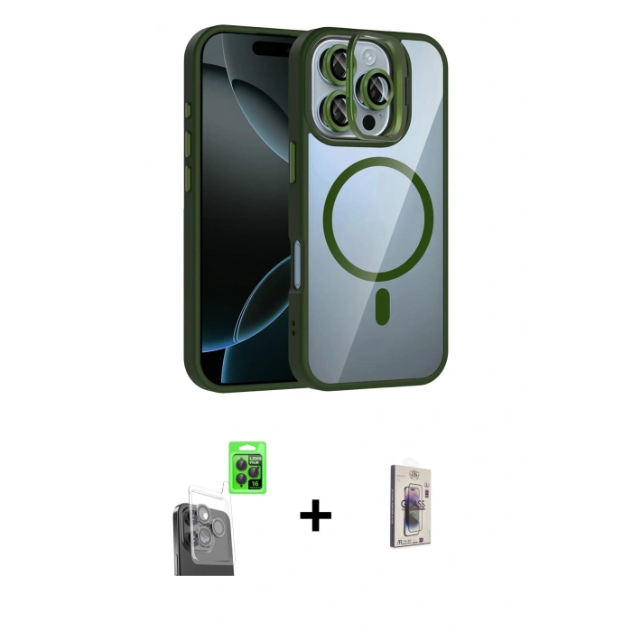 MARSİLYAN™- iPhone 16 Pro Kılıf Yadigar Asil Koleksiyonu - Siyah Bilvis 3D Cam Ekran Koruyucu + Raze Metal Kamera Lens - SH