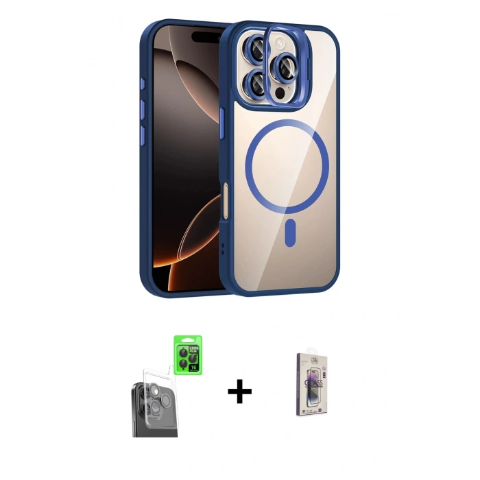MARSİLYAN™- iPhone 16 Pro Kılıf Yadigar Asil Koleksiyonu - Siyah Bilvis 3D Cam Ekran Koruyucu + Raze Metal Kamera Lens - SH