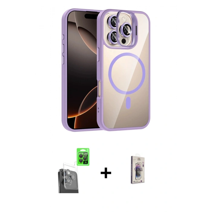 MARSİLYAN™- iPhone 16 Pro Kılıf Yadigar Asil Koleksiyonu - Siyah Bilvis 3D Cam Ekran Koruyucu + Raze Metal Kamera Lens - SH