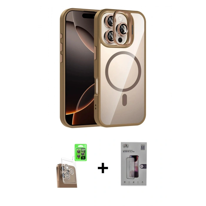 MARSİLYAN™- iPhone 16 Pro Kılıf Yadigar Asil Koleksiyonu - Siyah Bilvis 3D Mat Cam Ekran Koruyucu + Raze Metal Kamera Lens - CLTM