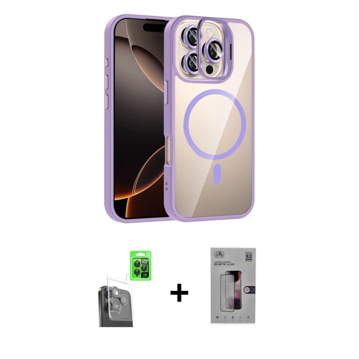 MARSİLYAN™- iPhone 16 Pro Kılıf Yadigar Asil Koleksiyonu - Siyah Bilvis 3D Mat Cam Ekran Koruyucu + Raze Metal Kamera Lens - SH