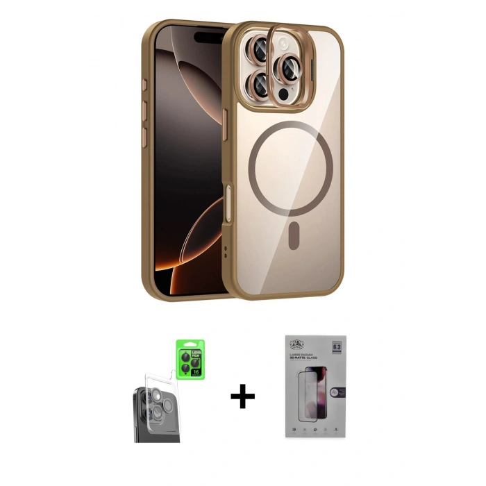 MARSİLYAN™- iPhone 16 Pro Kılıf Yadigar Asil Koleksiyonu - Siyah Bilvis 3D Mat Cam Ekran Koruyucu + Raze Metal Kamera Lens - SH