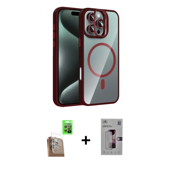 MARSİLYAN™- iPhone 16 Pro Kılıf Yadigar Asil Koleksiyonu - Siyah Bilvis 3D Mat Cam Ekran Koruyucu + Raze Metal Kamera Lens - CLTM
