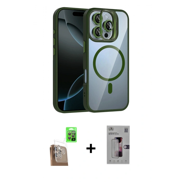 MARSİLYAN™- iPhone 16 Pro Kılıf Yadigar Asil Koleksiyonu - Siyah Bilvis 3D Mat Cam Ekran Koruyucu + Raze Metal Kamera Lens - CLTM