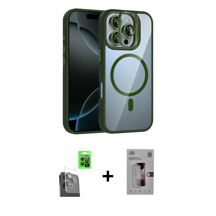 MARSİLYAN™- iPhone 16 Pro Kılıf Yadigar Asil Koleksiyonu - Siyah Bilvis 3D Mat Cam Ekran Koruyucu + Raze Metal Kamera Lens - SH