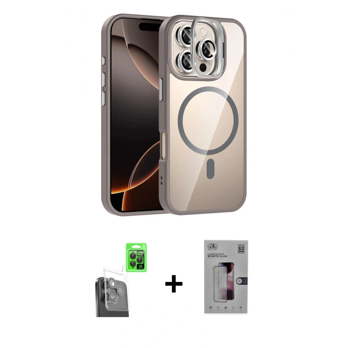 MARSİLYAN™- iPhone 16 Pro Kılıf Yadigar Asil Koleksiyonu - Siyah Bilvis 3D Mat Cam Ekran Koruyucu + Raze Metal Kamera Lens - SH