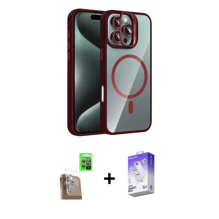 MARSİLYAN™- iPhone 16 Pro Kılıf Yadigar Asil Koleksiyonu - Siyah Bilvis 5in1 3D Magic Cam Ekran Koruyucu + Çöl Titanyum Raze Metal Kamera Lens
