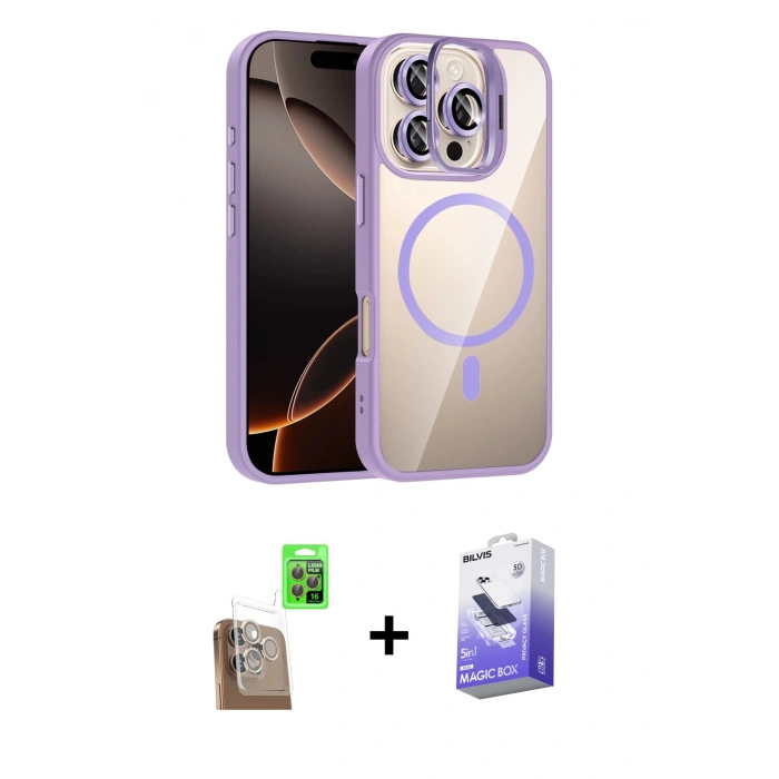 MARSİLYAN™- iPhone 16 Pro Kılıf Yadigar Asil Koleksiyonu - Siyah Bilvis 5in1 5D Magic Hayalet Cam Ekran Koruyucu + Raze Metal Kamera Lens - CLTM