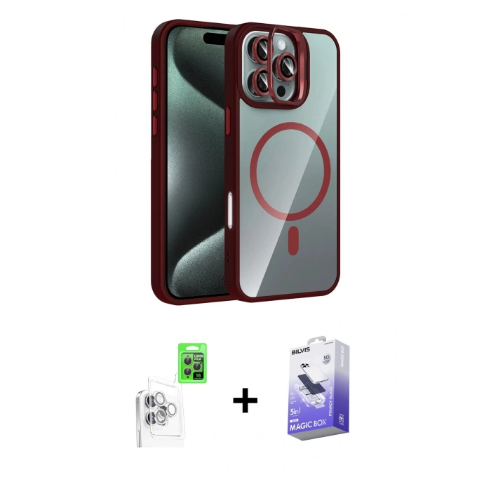 MARSİLYAN™- iPhone 16 Pro Kılıf Yadigar Asil Koleksiyonu - Siyah Bilvis 5in1 5D Magic Hayalet Cam Ekran Koruyucu + Raze Metal Kamera Lens - BZ