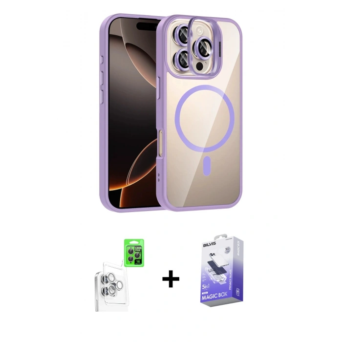 MARSİLYAN™- iPhone 16 Pro Kılıf Yadigar Asil Koleksiyonu - Siyah Bilvis 5in1 5D Magic Hayalet Cam Ekran Koruyucu + Raze Metal Kamera Lens - BZ