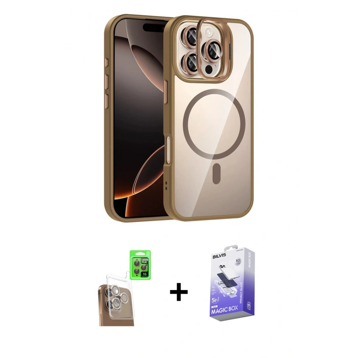 MARSİLYAN™- iPhone 16 Pro Kılıf Yadigar Asil Koleksiyonu - Siyah Bilvis 5in1 5D Magic Hayalet Cam Ekran Koruyucu + Raze Metal Kamera Lens - CLTM
