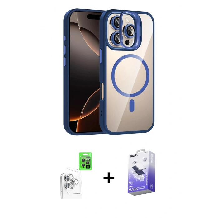 MARSİLYAN™- iPhone 16 Pro Kılıf Yadigar Asil Koleksiyonu - Siyah Bilvis 5in1 5D Magic Hayalet Cam Ekran Koruyucu + Raze Metal Kamera Lens - BZ