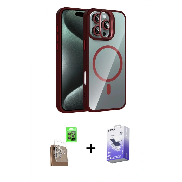 MARSİLYAN™- iPhone 16 Pro Kılıf Yadigar Asil Koleksiyonu - Siyah Bilvis 5in1 5D Magic Hayalet Cam Ekran Koruyucu + Raze Metal Kamera Lens - CLTM