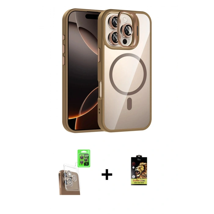 MARSİLYAN™- iPhone 16 Pro Kılıf Yadigar Asil Koleksiyonu - Siyah Buffer Cam Ekran Koruyucu + Raze Metal Kamera Lens - CLTM
