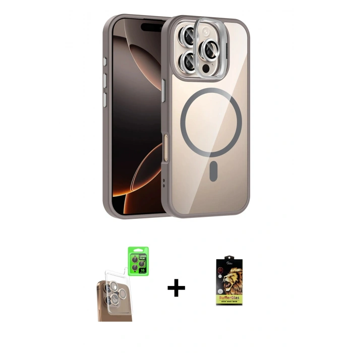 MARSİLYAN™- iPhone 16 Pro Kılıf Yadigar Asil Koleksiyonu - Siyah Buffer Cam Ekran Koruyucu + Raze Metal Kamera Lens - CLTM