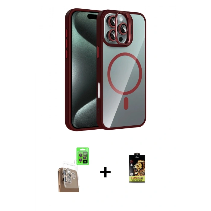 MARSİLYAN™- iPhone 16 Pro Kılıf Yadigar Asil Koleksiyonu - Siyah Buffer Cam Ekran Koruyucu + Raze Metal Kamera Lens - CLTM