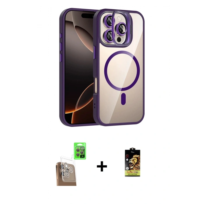 MARSİLYAN™- iPhone 16 Pro Kılıf Yadigar Asil Koleksiyonu - Siyah Buffer Cam Ekran Koruyucu + Raze Metal Kamera Lens - CLTM
