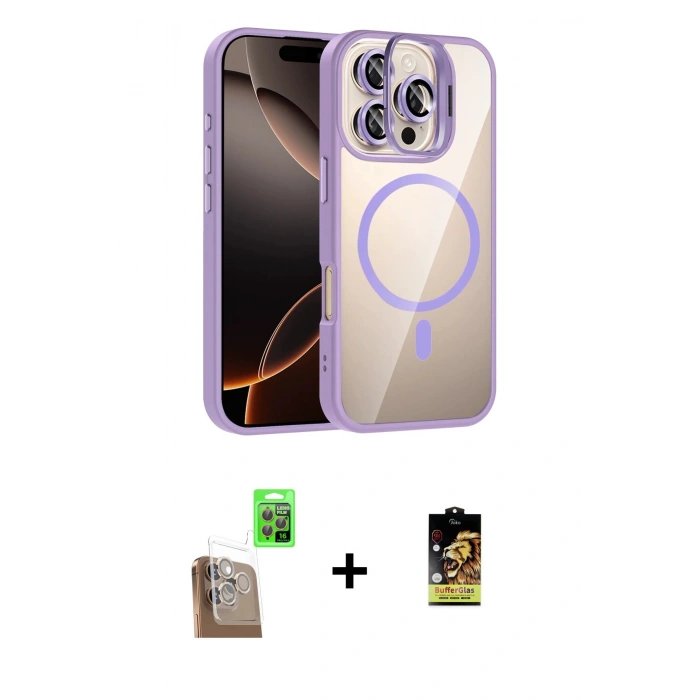 MARSİLYAN™- iPhone 16 Pro Kılıf Yadigar Asil Koleksiyonu - Siyah Buffer Cam Ekran Koruyucu + Raze Metal Kamera Lens - CLTM