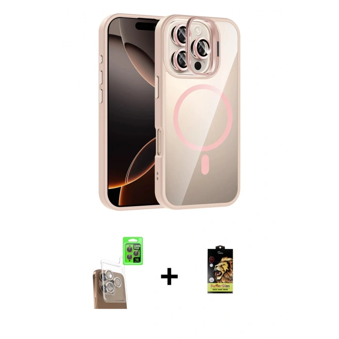 MARSİLYAN™- iPhone 16 Pro Kılıf Yadigar Asil Koleksiyonu - Siyah Buffer Cam Ekran Koruyucu + Raze Metal Kamera Lens - CLTM