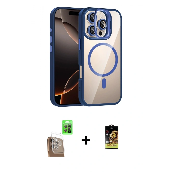 MARSİLYAN™- iPhone 16 Pro Kılıf Yadigar Asil Koleksiyonu - Siyah Buffer Cam Ekran Koruyucu + Raze Metal Kamera Lens - CLTM