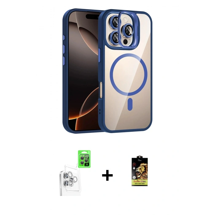 MARSİLYAN™- iPhone 16 Pro Kılıf Yadigar Asil Koleksiyonu - Siyah Buffer Cam Ekran Koruyucu + Raze Metal Kamera Lens - BZ