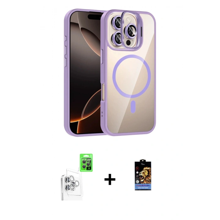 MARSİLYAN™- iPhone 16 Pro Kılıf Yadigar Asil Koleksiyonu - Siyah Buffer Hayalet Cam Ekran Koruyucu + Raze Metal Kamera Lens - BZ