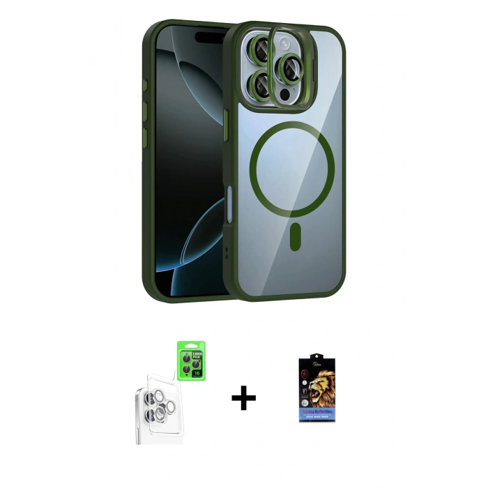 MARSİLYAN™- iPhone 16 Pro Kılıf Yadigar Asil Koleksiyonu - Siyah Buffer Hayalet Cam Ekran Koruyucu + Raze Metal Kamera Lens - BZ