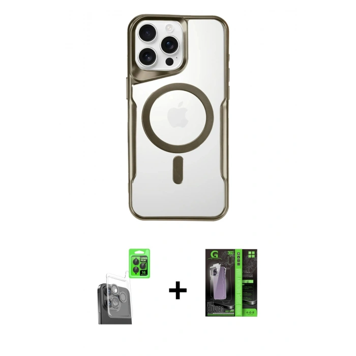 MARSİLYAN™- iPhone 16 Pro Kılıf Yadigar Klasik Özel Seri - Şeffaf 360 Full Body Arka Koruyucu + Siyah Raze Metal Kamera Lens