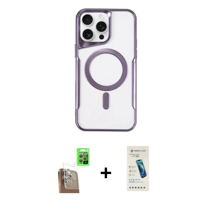 MARSİLYAN™- iPhone 16 Pro Kılıf Yadigar Klasik Özel Seri - Şeffaf Pasifik Cam Ekran Koruyucu + Raze Metal Kamera Lens - CLTM