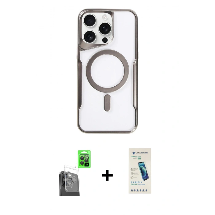 MARSİLYAN™- iPhone 16 Pro Kılıf Yadigar Klasik Özel Seri - Şeffaf Pasifik Cam Ekran Koruyucu + Raze Metal Kamera Lens - SH