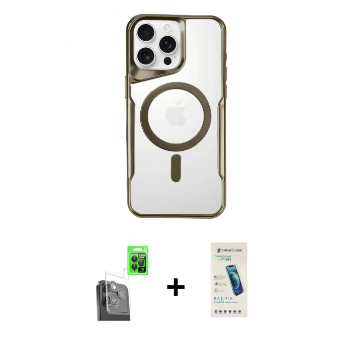 MARSİLYAN™- iPhone 16 Pro Kılıf Yadigar Klasik Özel Seri - Şeffaf Pasifik Cam Ekran Koruyucu + Raze Metal Kamera Lens - SH