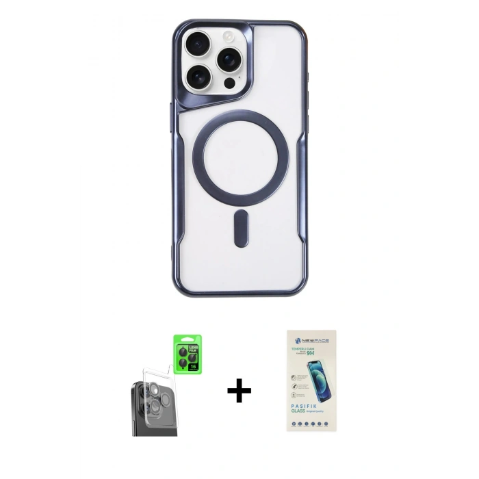 MARSİLYAN™- iPhone 16 Pro Kılıf Yadigar Klasik Özel Seri - Şeffaf Pasifik Cam Ekran Koruyucu + Raze Metal Kamera Lens - SH
