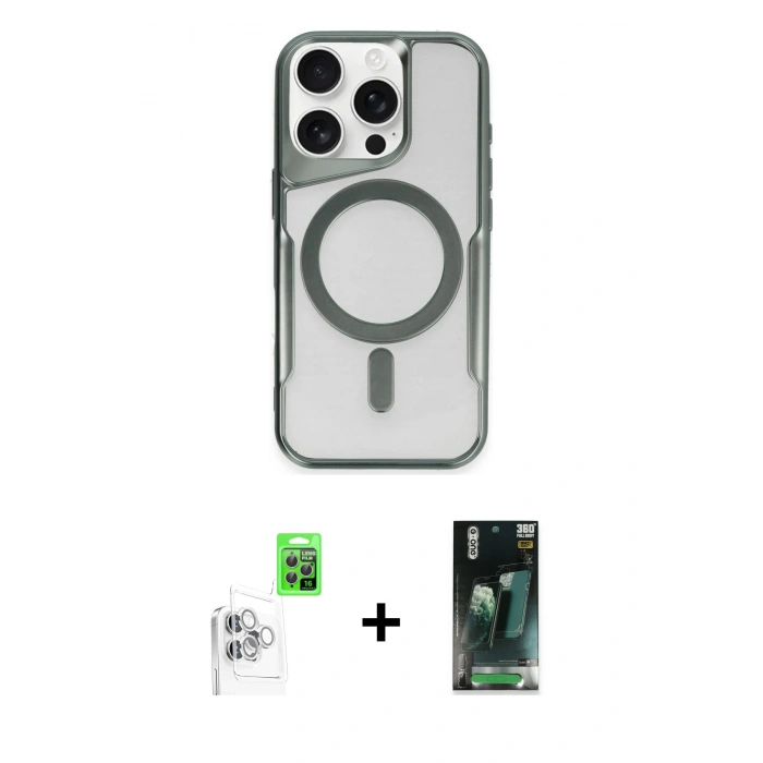 MARSİLYAN™- iPhone 16 Pro Kılıf Yadigar Klasik Özel Seri - Siyah 360 Mat Full Body Arka Koruyucu + Raze Metal Kamera Lens - BZ