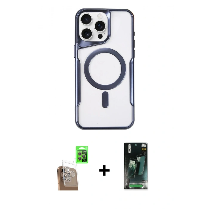 MARSİLYAN™- iPhone 16 Pro Kılıf Yadigar Klasik Özel Seri - Siyah 360 Mat Full Body Arka Koruyucu + Raze Metal Kamera Lens - CLTM
