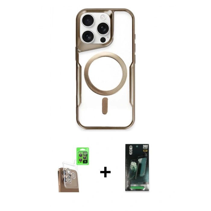 MARSİLYAN™- iPhone 16 Pro Kılıf Yadigar Klasik Özel Seri - Siyah 360 Mat Full Body Arka Koruyucu + Raze Metal Kamera Lens - CLTM