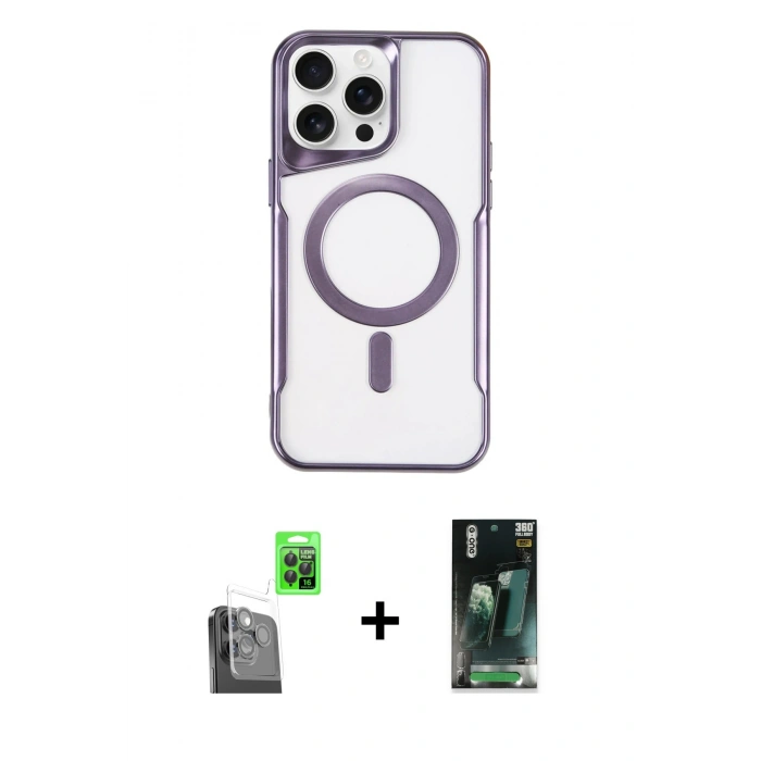 MARSİLYAN™- iPhone 16 Pro Kılıf Yadigar Klasik Özel Seri - Siyah 360 Mat Full Body Arka Koruyucu + Raze Metal Kamera Lens - SH