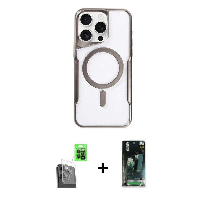 MARSİLYAN™- iPhone 16 Pro Kılıf Yadigar Klasik Özel Seri - Siyah 360 Mat Full Body Arka Koruyucu + Raze Metal Kamera Lens - SH