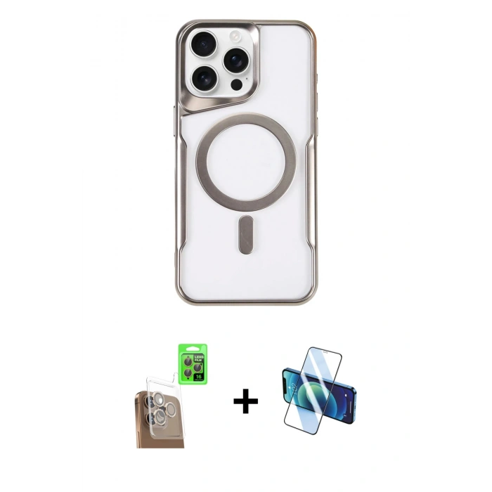 MARSİLYAN™- iPhone 16 Pro Kılıf Yadigar Klasik Özel Seri - Siyah 3D Antistatik Cam Ekran Koruyucu + Raze Metal Kamera Lens - CLTM