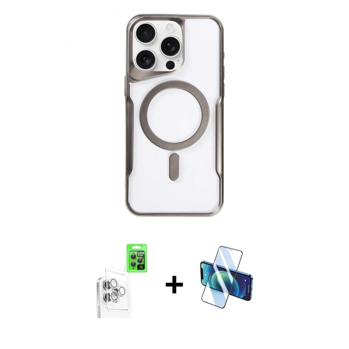 MARSİLYAN™- iPhone 16 Pro Kılıf Yadigar Klasik Özel Seri - Siyah 3D Antistatik Cam Ekran Koruyucu + Raze Metal Kamera Lens - BZ