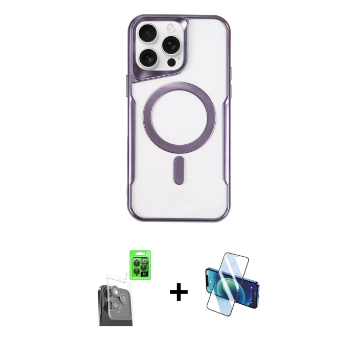 MARSİLYAN™- iPhone 16 Pro Kılıf Yadigar Klasik Özel Seri - Siyah 3D Antistatik Cam Ekran Koruyucu + Raze Metal Kamera Lens - SH