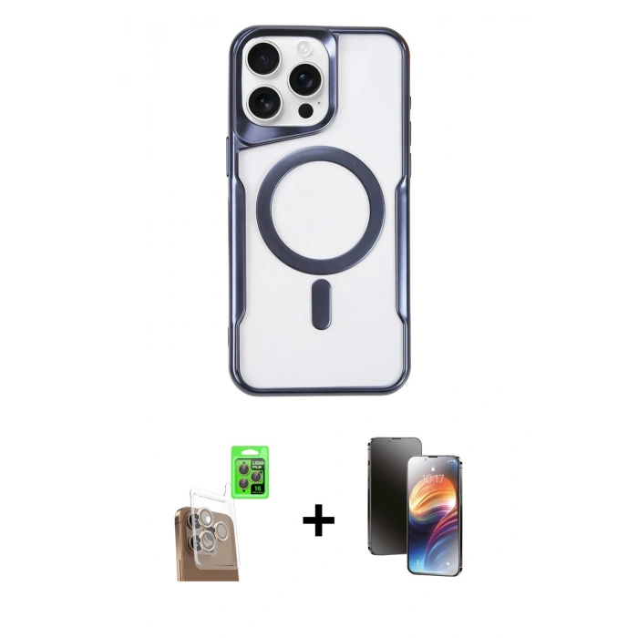 MARSİLYAN™- iPhone 16 Pro Kılıf Yadigar Klasik Özel Seri - Siyah 3D Antistatik Mat Seramik Nano Ekran Koruyucu + Raze Metal Kamera Lens - CLTM