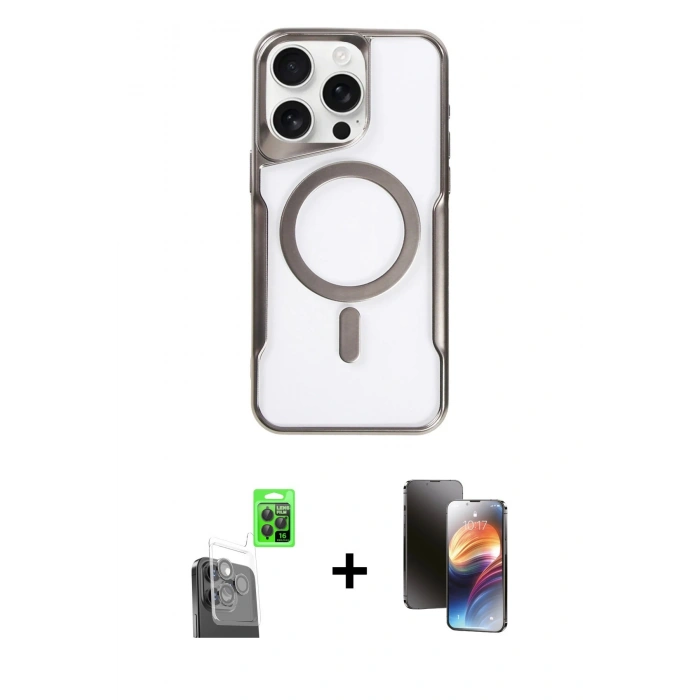MARSİLYAN™- iPhone 16 Pro Kılıf Yadigar Klasik Özel Seri - Siyah 3D Antistatik Mat Seramik Nano Ekran Koruyucu + Raze Metal Kamera Lens - SH