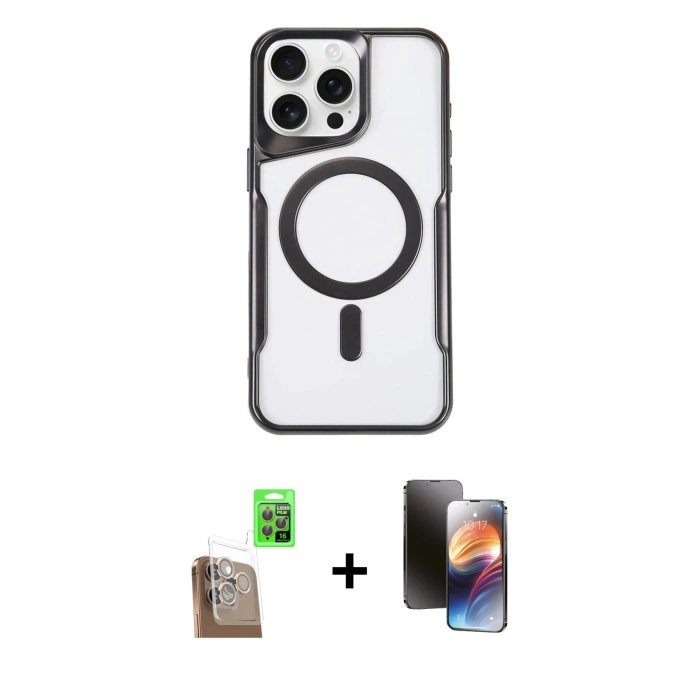 MARSİLYAN™- iPhone 16 Pro Kılıf Yadigar Klasik Özel Seri - Siyah 3D Antistatik Mat Seramik Nano Ekran Koruyucu + Raze Metal Kamera Lens - CLTM