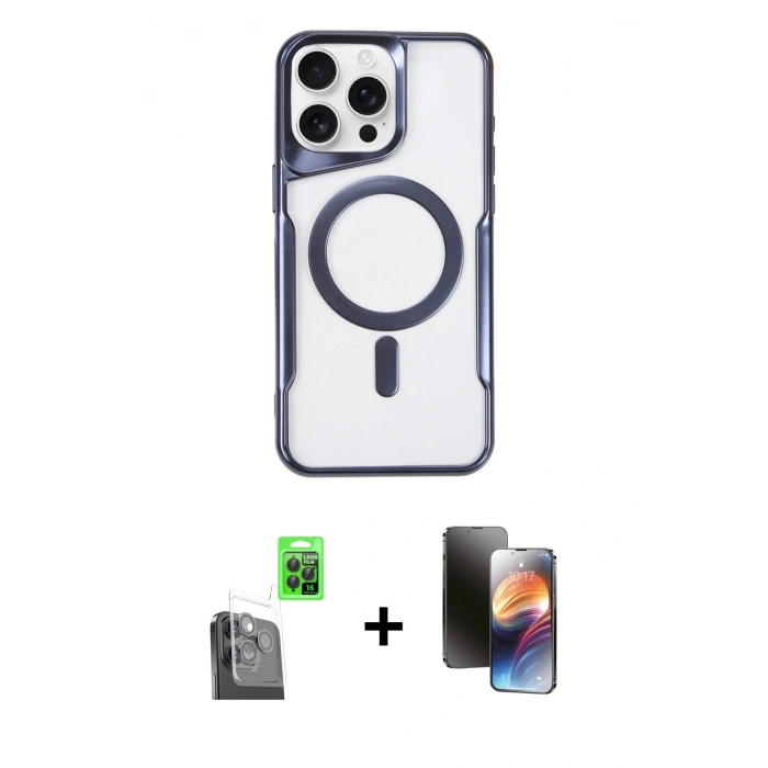 MARSİLYAN™- iPhone 16 Pro Kılıf Yadigar Klasik Özel Seri - Siyah 3D Antistatik Mat Seramik Nano Ekran Koruyucu + Raze Metal Kamera Lens - SH