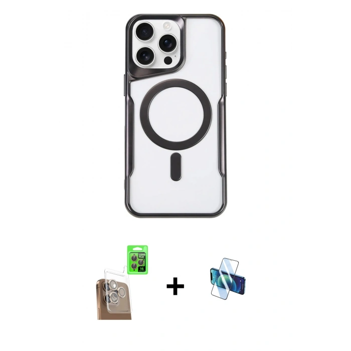 MARSİLYAN™- iPhone 16 Pro Kılıf Yadigar Klasik Özel Seri - Siyah 3D Antistatik Seramik Nano Ekran Koruyucu + Raze Metal Kamera Lens - CLTM