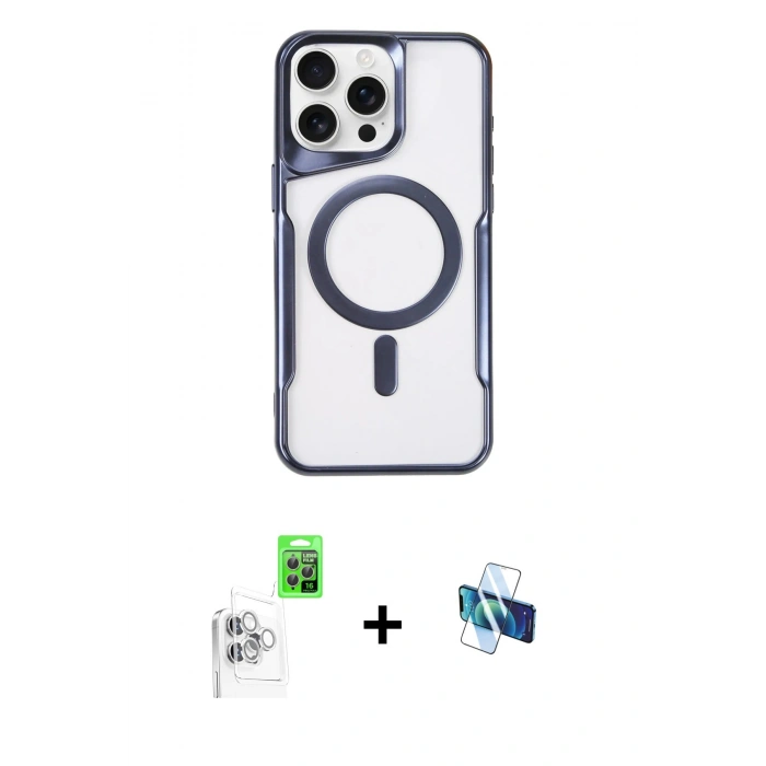 MARSİLYAN™- iPhone 16 Pro Kılıf Yadigar Klasik Özel Seri - Siyah 3D Antistatik Seramik Nano Ekran Koruyucu + Raze Metal Kamera Lens - BZ