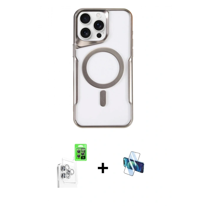 MARSİLYAN™- iPhone 16 Pro Kılıf Yadigar Klasik Özel Seri - Siyah 3D Antistatik Seramik Nano Ekran Koruyucu + Raze Metal Kamera Lens - BZ