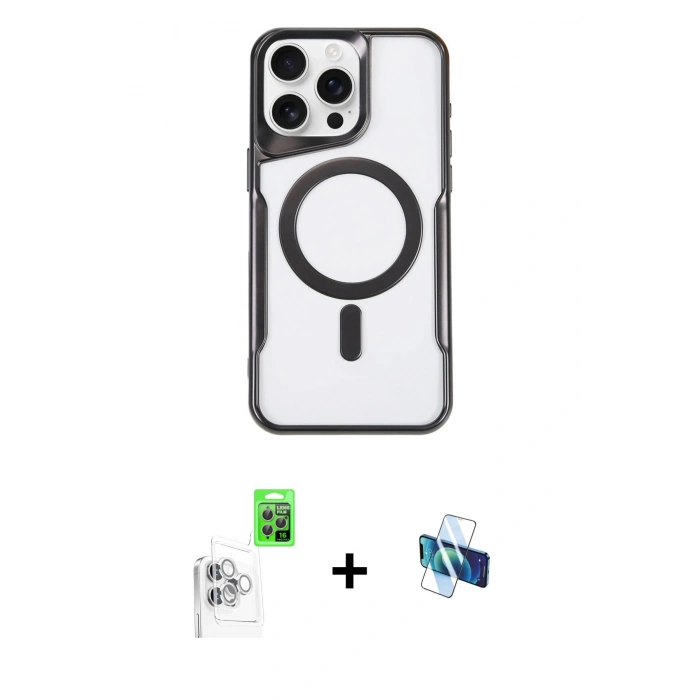 MARSİLYAN™- iPhone 16 Pro Kılıf Yadigar Klasik Özel Seri - Siyah 3D Antistatik Seramik Nano Ekran Koruyucu + Raze Metal Kamera Lens - BZ