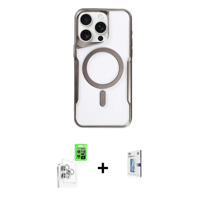 MARSİLYAN™- iPhone 16 Pro Kılıf Yadigar Klasik Özel Seri - Siyah Bilvis 0.18mm Plus Cam Ekran Koruyucu + Raze Metal Kamera Lens - BZ
